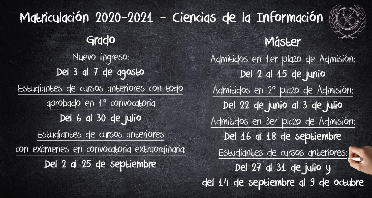 Información y plazos para la Matrícula del Curso 2020-2021